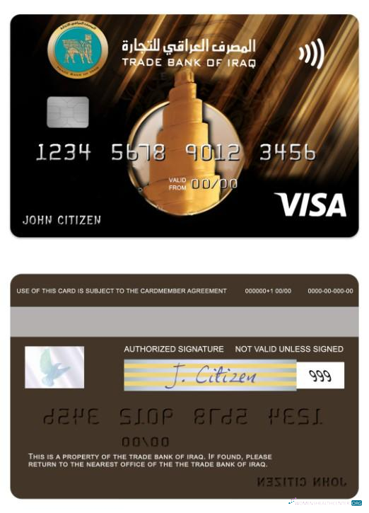 Download Iraq Trade Bank of Iraq visa gold card Photoshop template